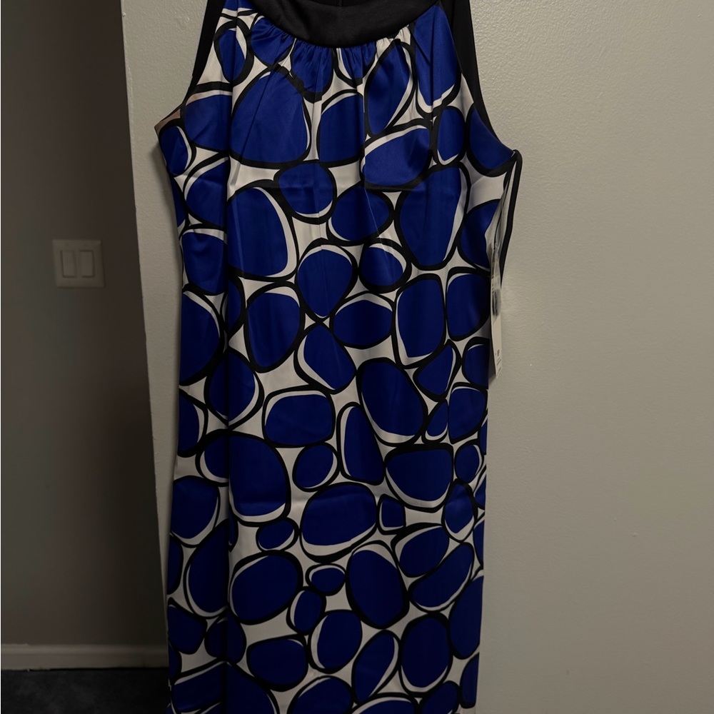Donna Ricco Blue and Black Abstract Midi Dress